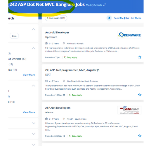 ASP.NET MVC internship jobs in Cochin